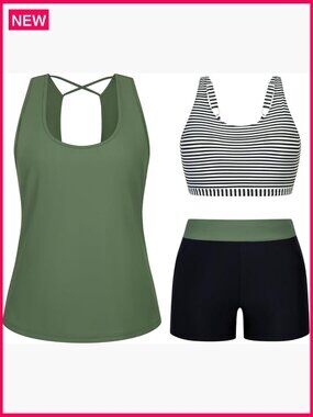 3 Piece Plus Size Modest Tankini Set Swimwear with Shorts
